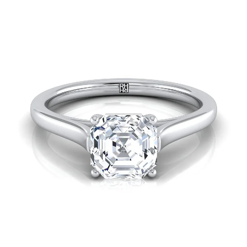 gold wedding rings for women with colored diamonds-Platinum Asscher Cut  Elegant Cathedral Solitaire Engagement Ring