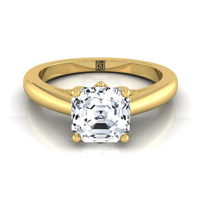 silver engagement rings with multi-colored gemstones-14K Yellow Gold Asscher Cut Scroll Gallery Comfort Fit Solitaire Engagement Ring