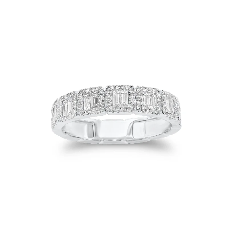 women’s wedding rings with sapphire stones and diamonds-Baguette & Round Diamond Stackable Ring