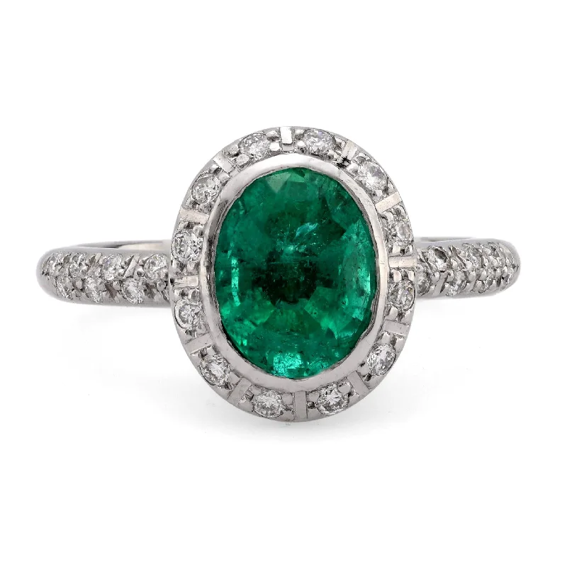 wedding rings with diamonds and emeralds for men-Bailey Banks & Biddle 2.05 carat emerald diamond 18k white gold cluster ring