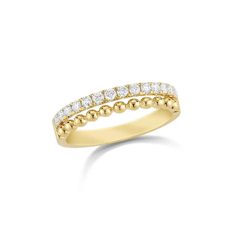 vintage platinum wedding rings for women with diamonds-Diamond & Gold Bead Stacking Ring