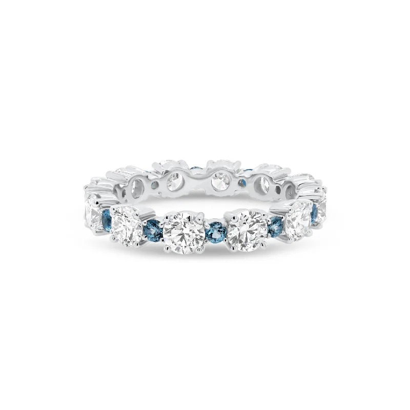 women’s custom engagement rings with white diamonds-Classic Eternity Ring with Blue Aquamarine