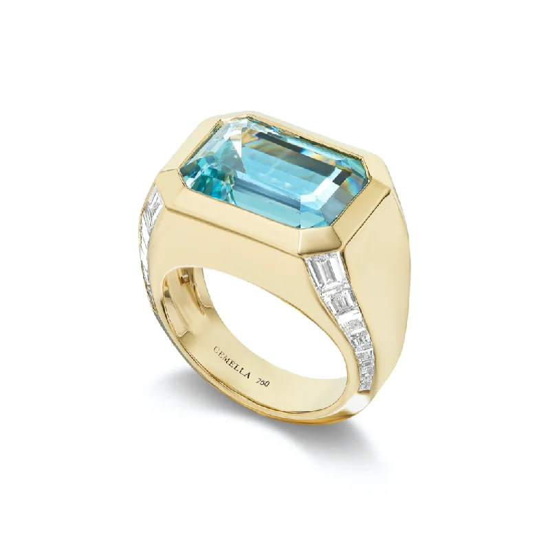 men’s wedding rings with cubic zirconia for men-Aquamarine Cascade Ring