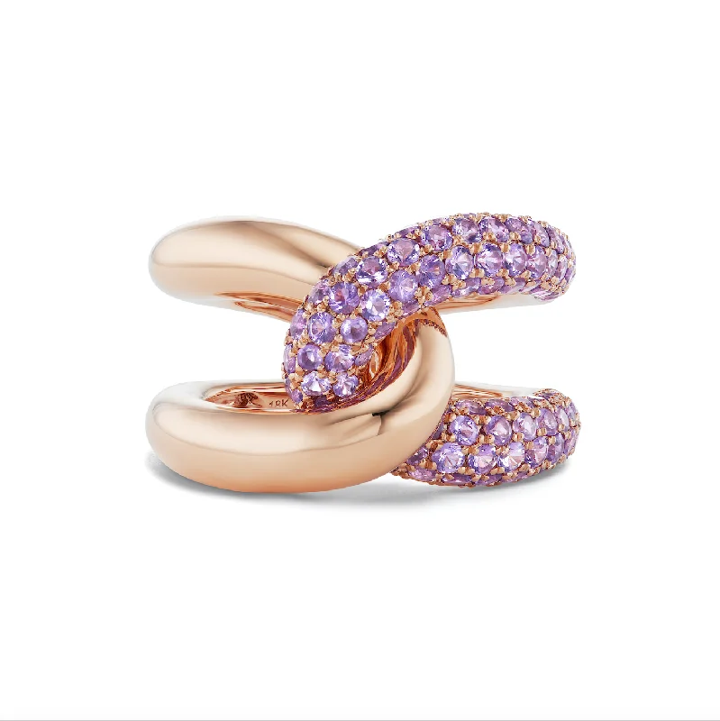 women’s wedding bands with emerald gemstones-Intertwin Ring 18k Rose Gold & Amethyst