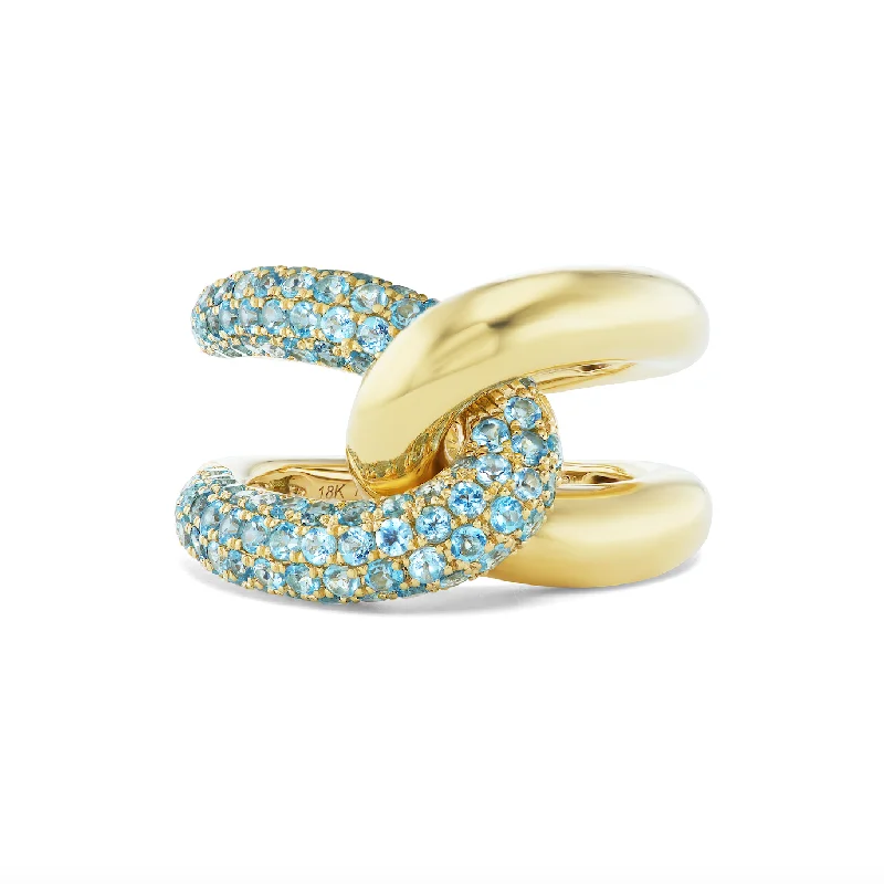 men’s engagement rings with colored stones-Intertwin Ring 18k Yellow Gold & Blue Topaz