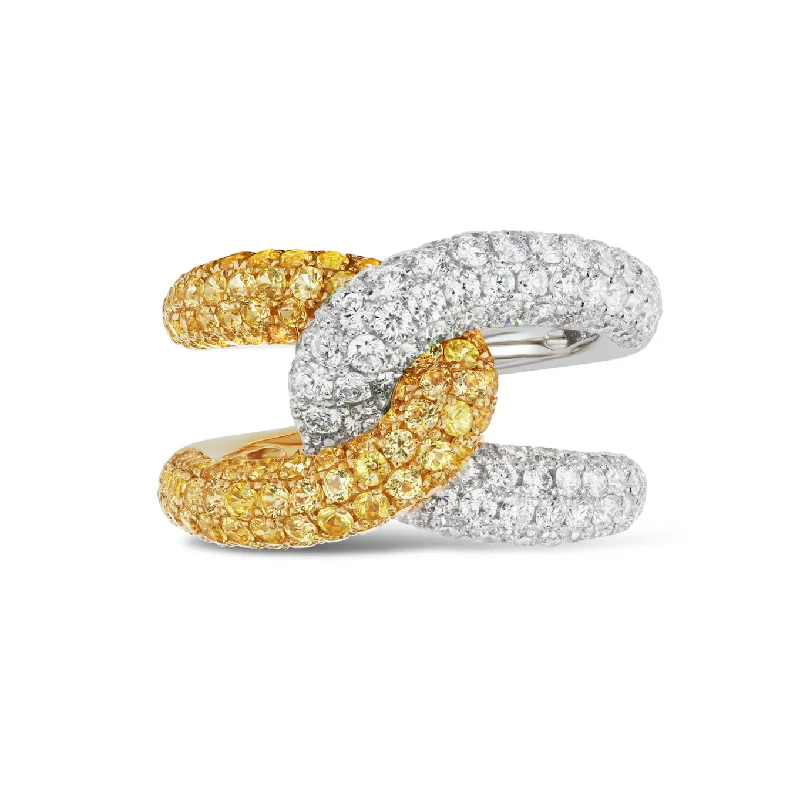 silver rings with diamonds and sapphires for women-Intertwin Ring Diamond & Yellow Sapphire