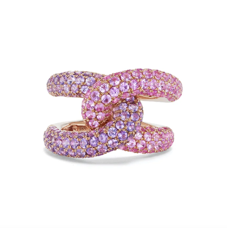 women’s platinum wedding rings with sapphires and diamonds-Intertwin Ring Amethyst & Pink Sapphire