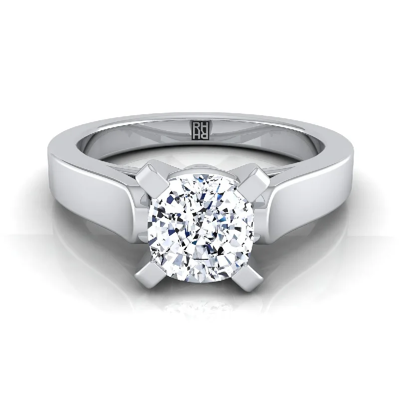 women’s custom rings with diamonds and sapphires-Platinum Cushion  Cathedral Style Solitaire Engagement Ring