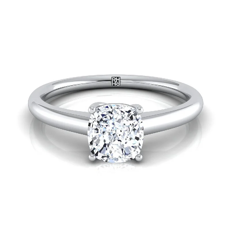 men’s vintage engagement rings with sapphire stones-Platinum Cushion Contemporary Comfort Fit Solitaire Engagement Ring