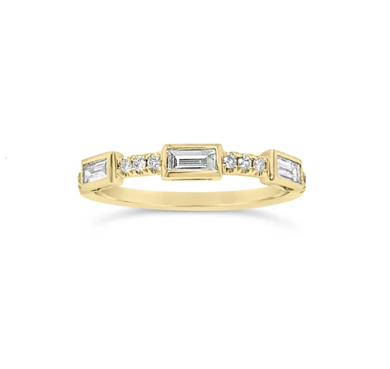 women’s wedding rings with emerald and sapphire stones-Diamond Baguette Slim Wedding Band