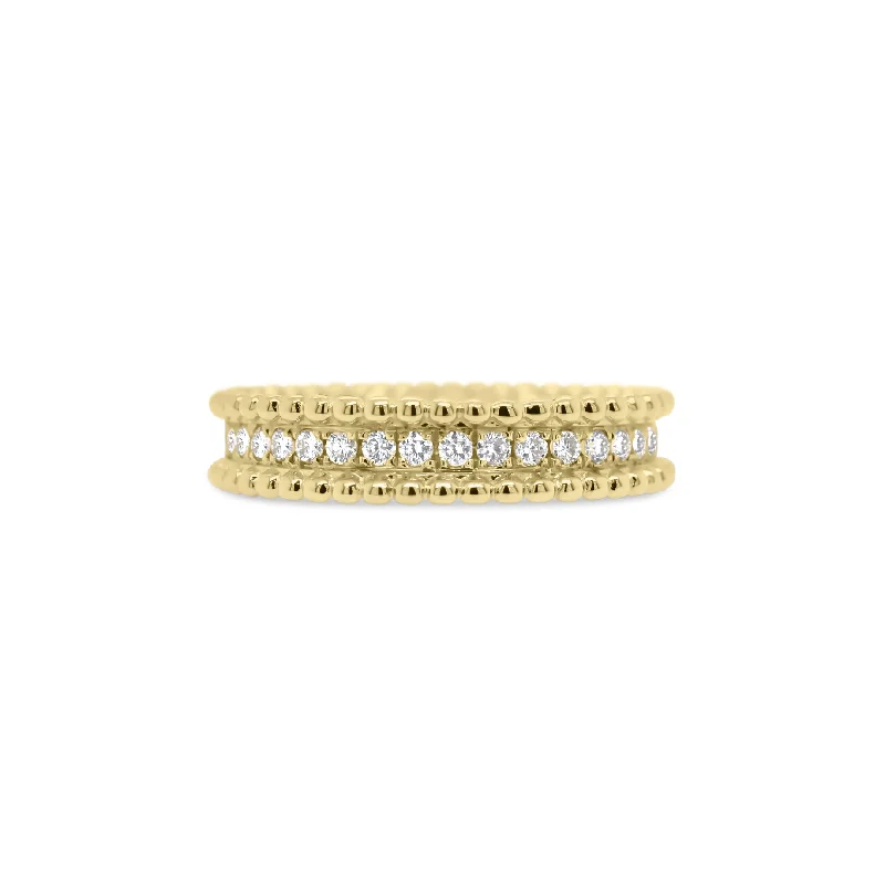 women’s platinum rings with emeralds and diamonds-Diamond Stackable Ring with Beaded Gold Frame