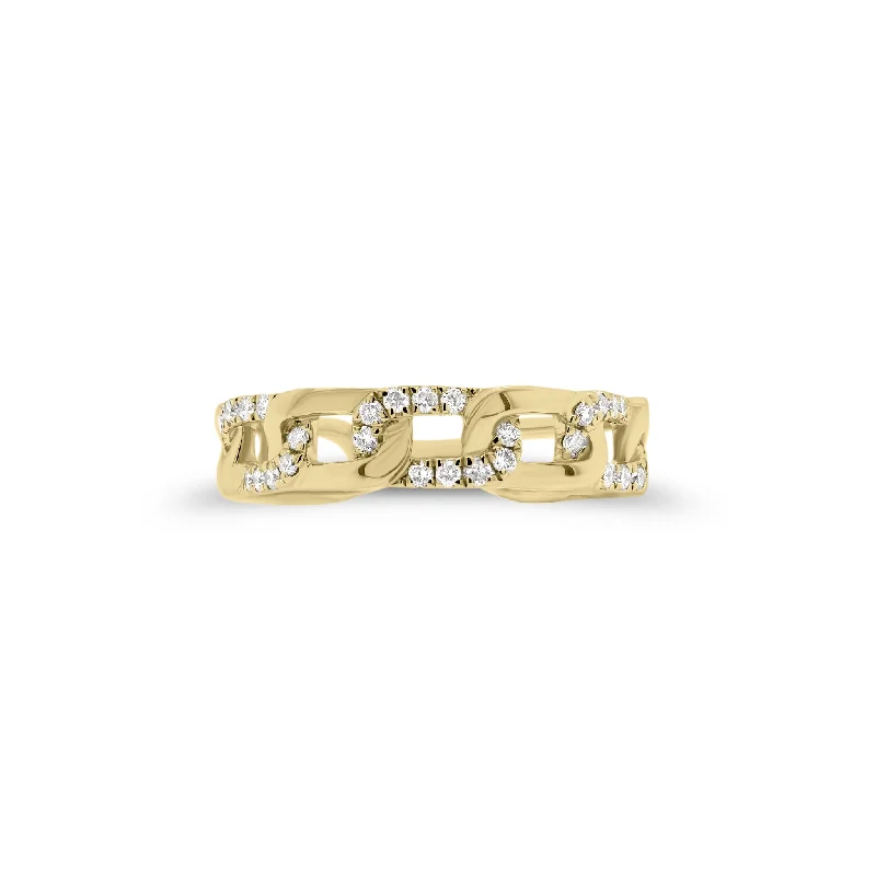 platinum rings for men with diamonds and sapphires-Diamond Modern Curb Chain Stackable Ring