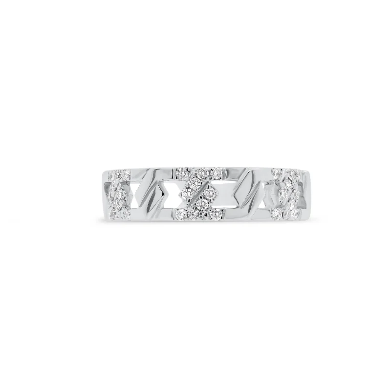 women’s engagement rings with white diamonds and sapphires-Diamond Curb Chain Stackable Ring