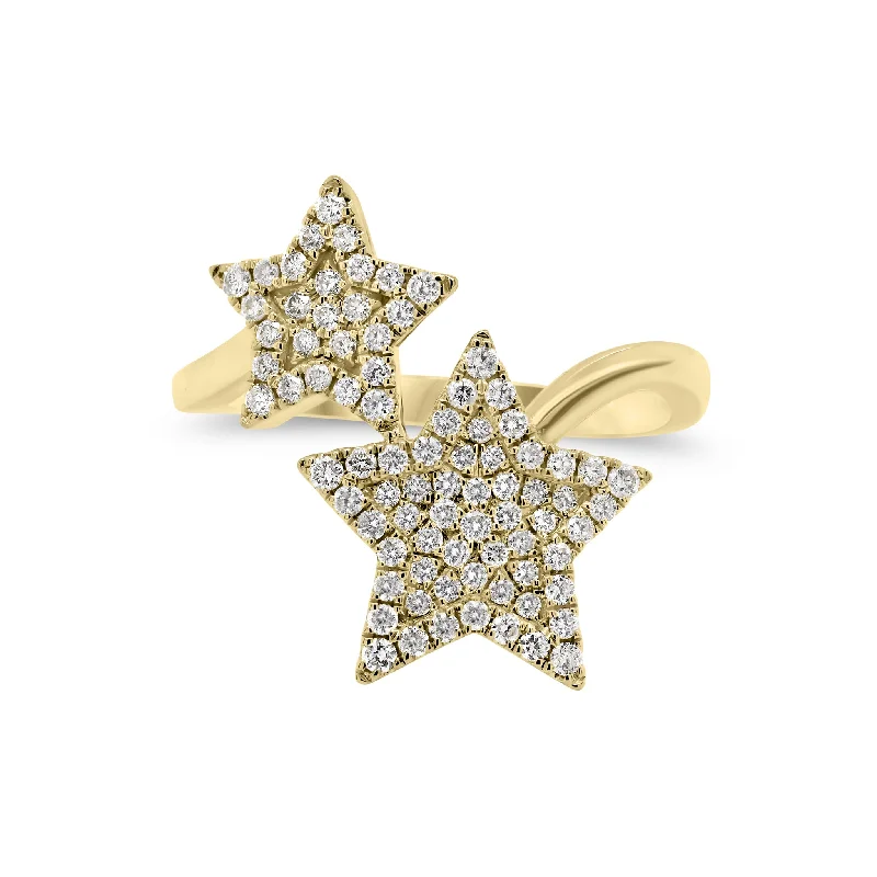 custom sapphire rings for women with diamonds-Diamond Double Star Open Ring