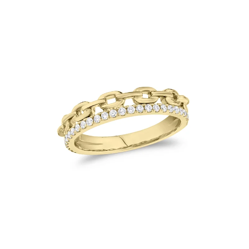 silver engagement rings for women with sapphires and diamonds-Diamond & Gold Cable Chain Stackable Ring