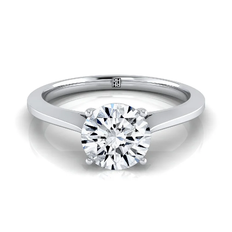 custom wedding rings with engraving for couples-Platinum Round Brilliant  Timeless Solitaire Comfort Fit Engagement Ring