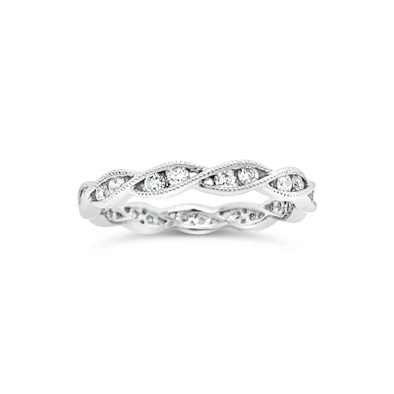 custom platinum wedding rings for women with sapphires-Diamond Infinity Ring with Milgrain