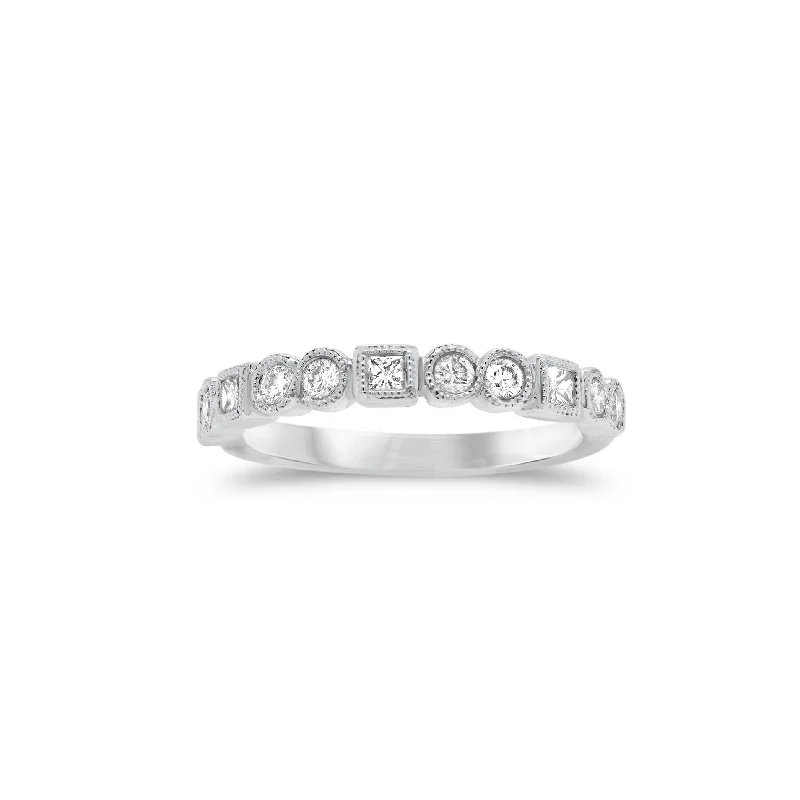 men’s wedding bands with engraved initials and diamonds-Diamond Multi-Shape Wedding Band with Milgrain