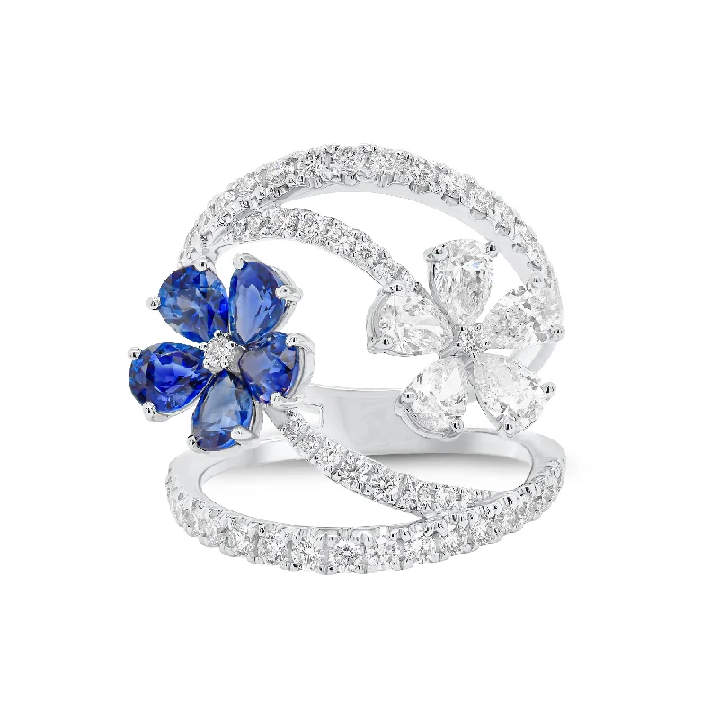 personalized wedding bands with rubies and sapphires-Diamond & Sapphire Flower Wrap Ring