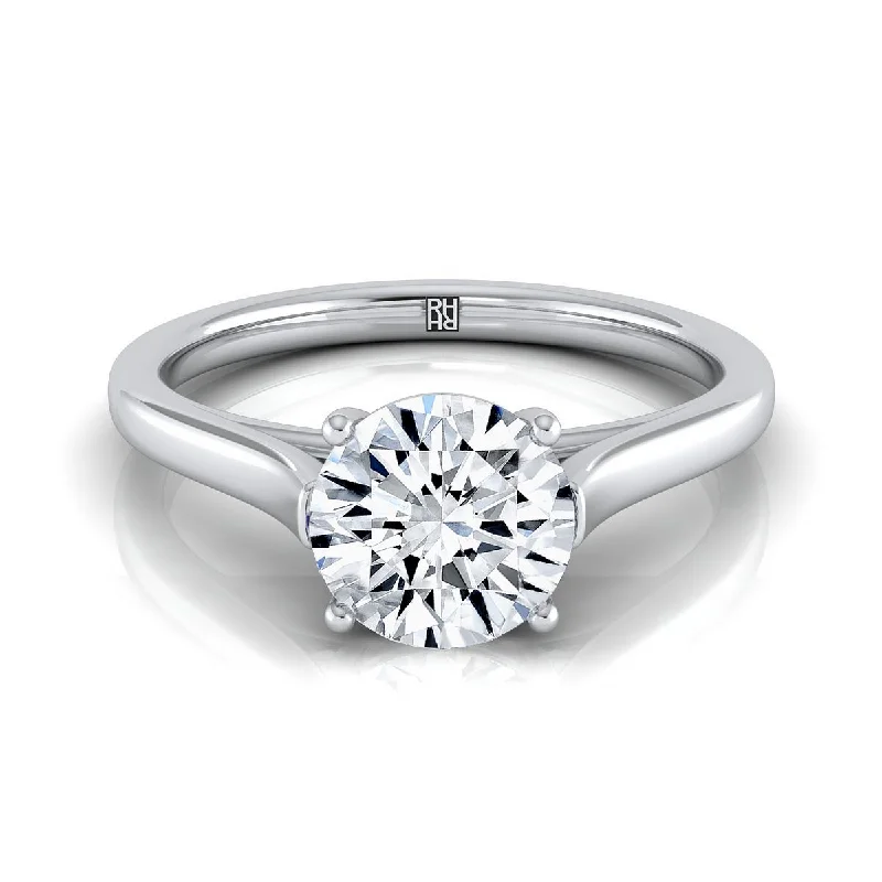 custom wedding rings with diamond accents for men-Platinum Round Brilliant  Elegant Cathedral Solitaire Engagement Ring