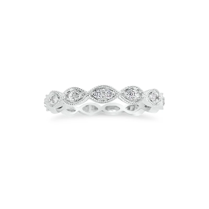 custom engagement rings with custom-cut diamonds-Diamond Stackable Ring with Milgrain