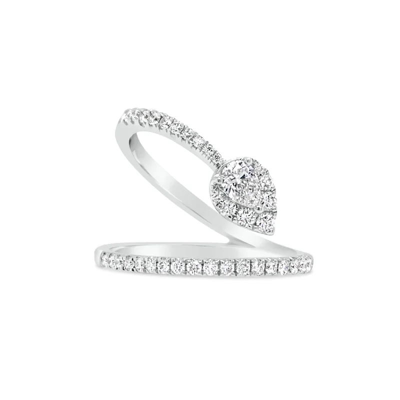 vintage engagement rings with diamonds for couples-Diamond Wave Ring with Diamond Pear