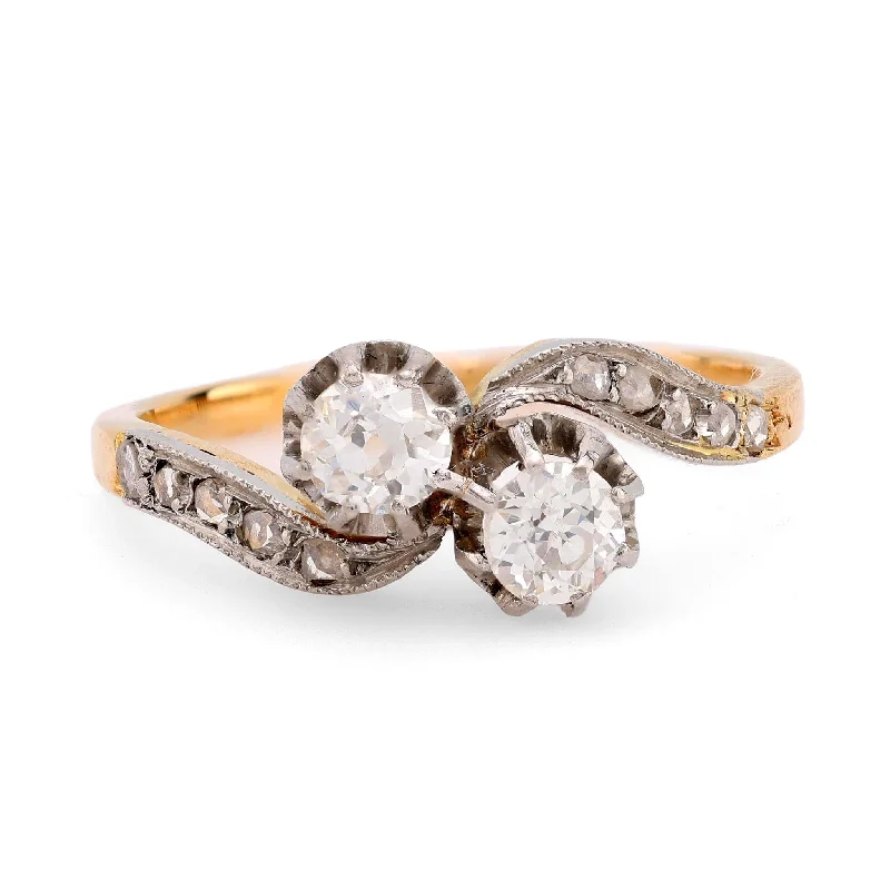 custom rings with engraving for men and women-Edwardian diamond 18k yellow gold Toi Et Moi ring