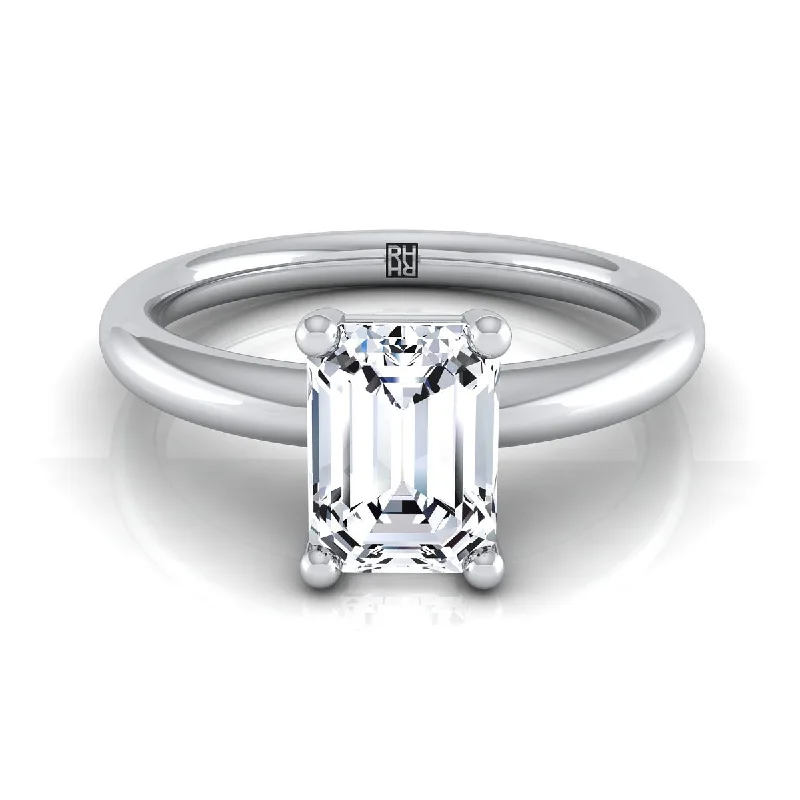 platinum wedding rings with rubies and sapphires-Platinum Emerald Cut Rounded Comfort Fit Solitaire Engagement Ring