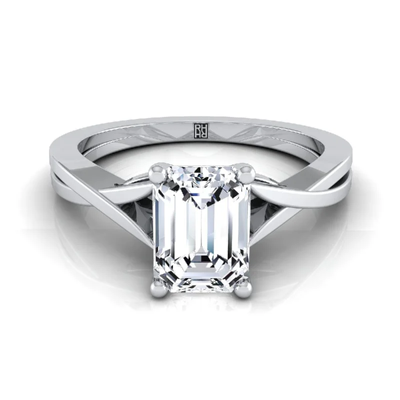 men’s wedding rings with sapphire gemstones-Platinum Emerald Cut Delicate Twist Solitaire Engagement Ring