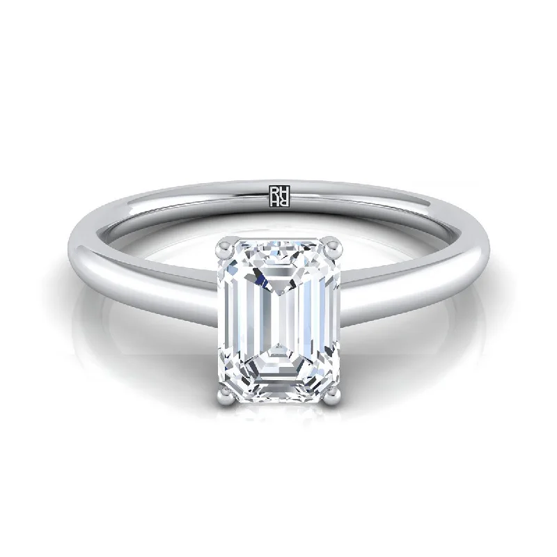 platinum engagement rings for women with sapphires-Platinum Emerald Cut Contemporary Comfort Fit Solitaire Engagement Ring