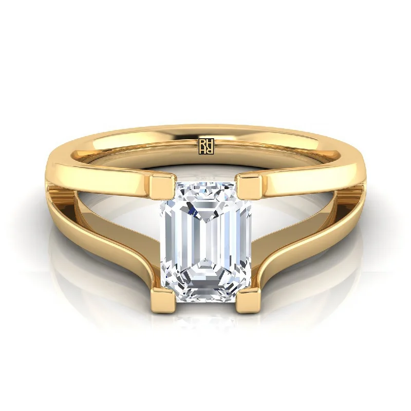 custom sapphire rings for women with diamonds-14K Yellow Gold Emerald Cut  Plain High Polish Split Shank Solitaire Engagement Ring