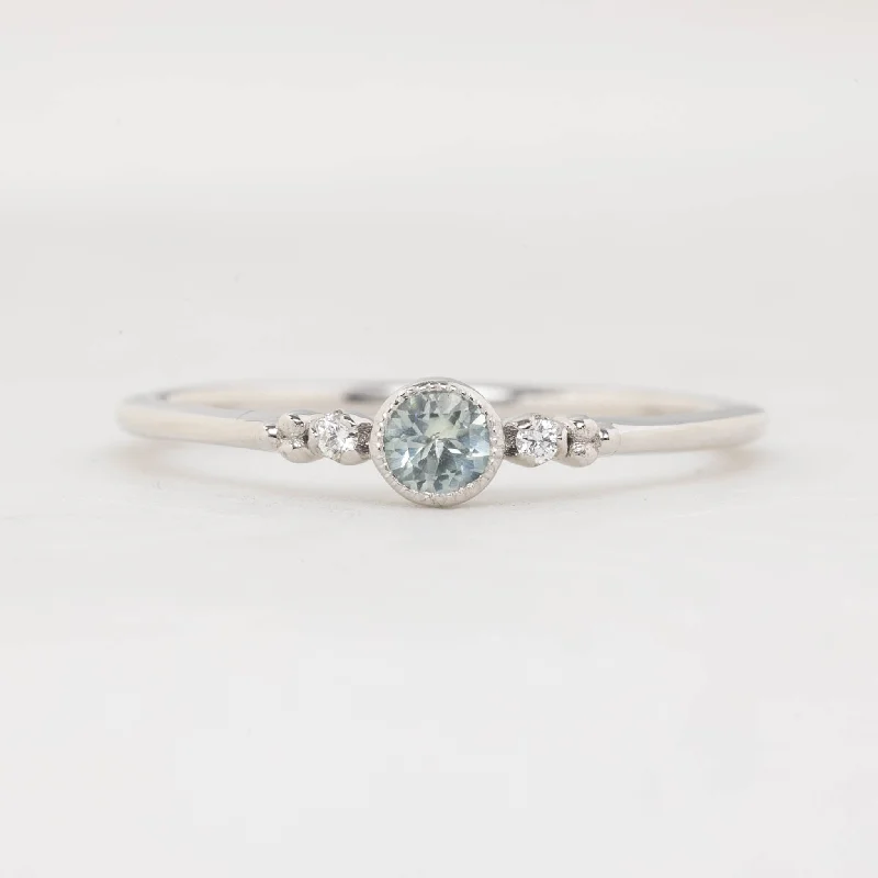 women’s engagement rings with custom engravings-Estel Ring - 3.25mm 0.20ct Light Green Montana Sapphire, 14k White Gold