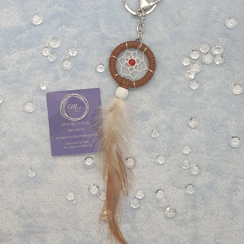 luxury platinum rings for women with diamonds-Feather Dreamcatcher Keyring