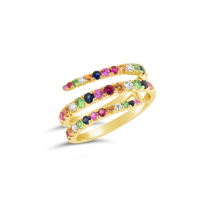 gold wedding rings with rubies and sapphires for women-Gemstone Swirl Fashion Ring