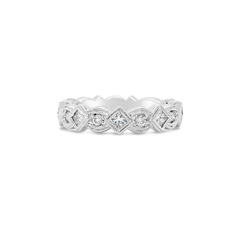 silver engagement rings with emerald gemstones for women-Geometric Diamond Eternity Band Ring