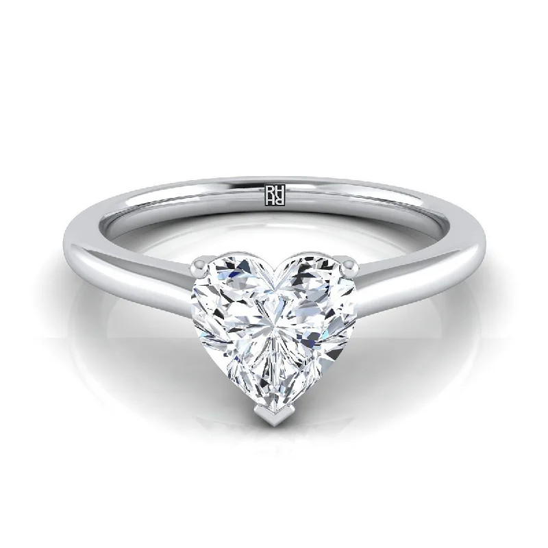 custom-made engagement rings for women with diamonds-Platinum Heart Shape Center  Pinched Comfort Fit Claw Prong Solitaire Engagement Ring