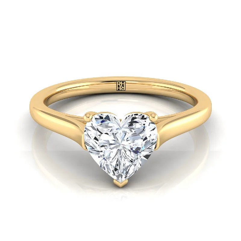 men’s engagement rings with sapphires and emeralds-14K Yellow Gold Heart Shape Center  Elegant Cathedral Solitaire Engagement Ring