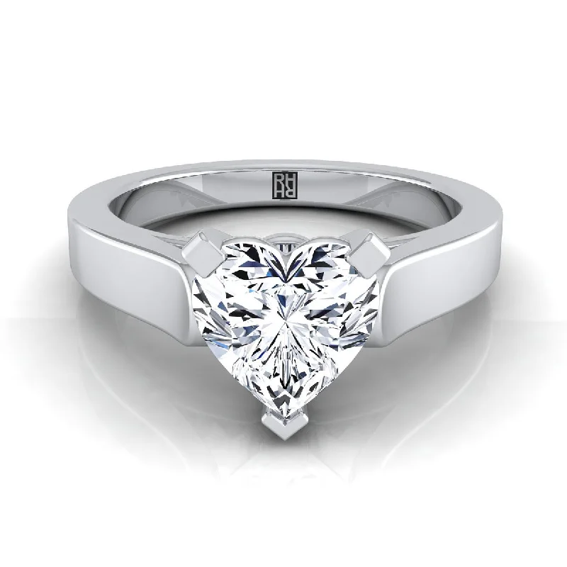 custom engagement rings for women with sapphires-Platinum Heart Shape Center  Cathedral Style Solitaire Engagement Ring