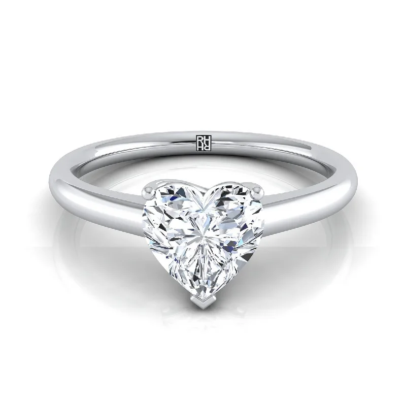 custom diamond rings for couples-Platinum Heart Shape Center Contemporary Comfort Fit Solitaire Engagement Ring