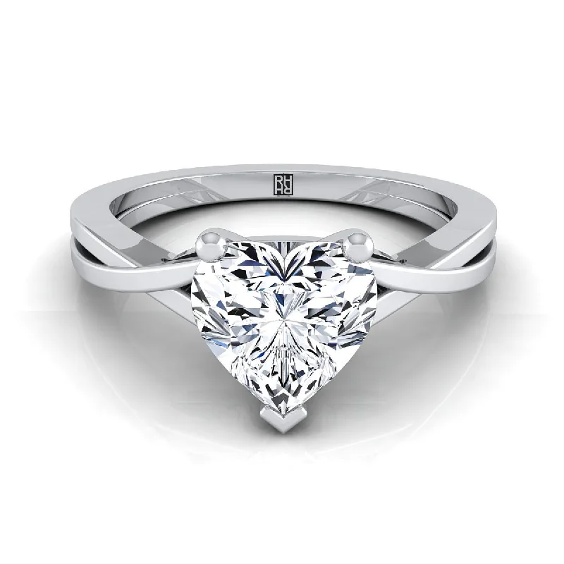 affordable gold engagement rings for women-Platinum Heart Shape Center Delicate Twist Solitaire Engagement Ring