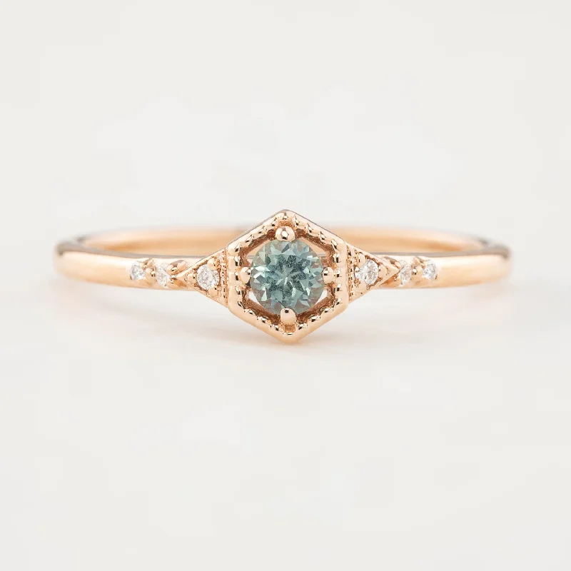 personalized engagement rings with gemstones-Agatha Hexagon Ring 3mm Montana Sapphire, 14k Rose Gold