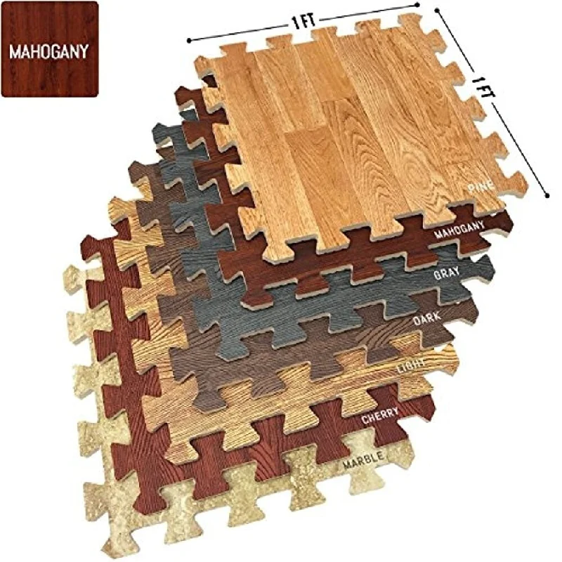 men’s gold wedding rings with sapphires and diamonds-Interlocking Floor Mat - Mahogany Wood Print, 12 Pieces-12x12