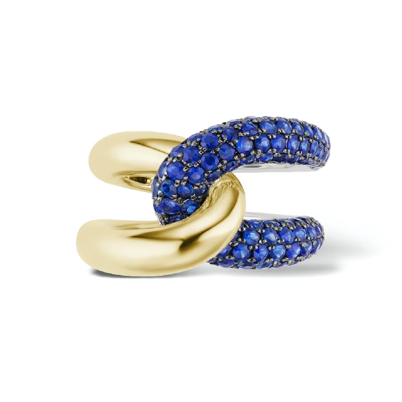 silver rings with rubies and diamonds for men-Intertwin Ring 18k Gold & Blue Sapphire