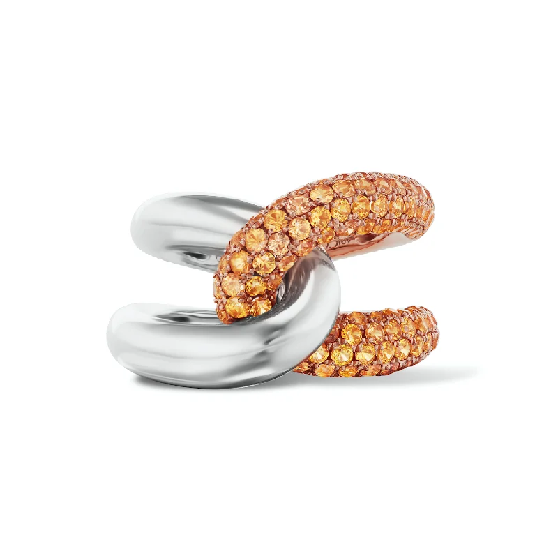 men’s wedding bands with white diamonds and sapphires-Intertwin Ring 18k Gold & Orange Sapphire