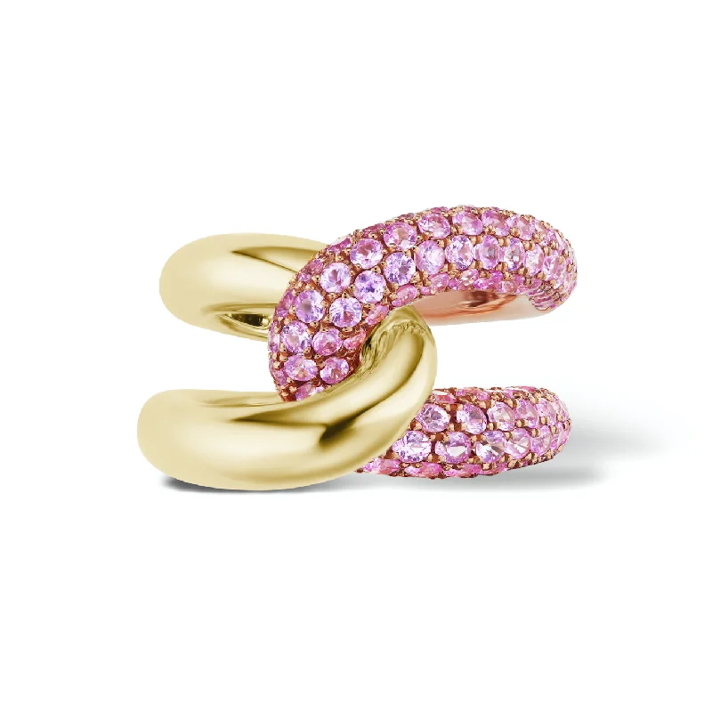 custom diamond rings for couples-Intertwin Ring 18k Gold & Pink Sapphire