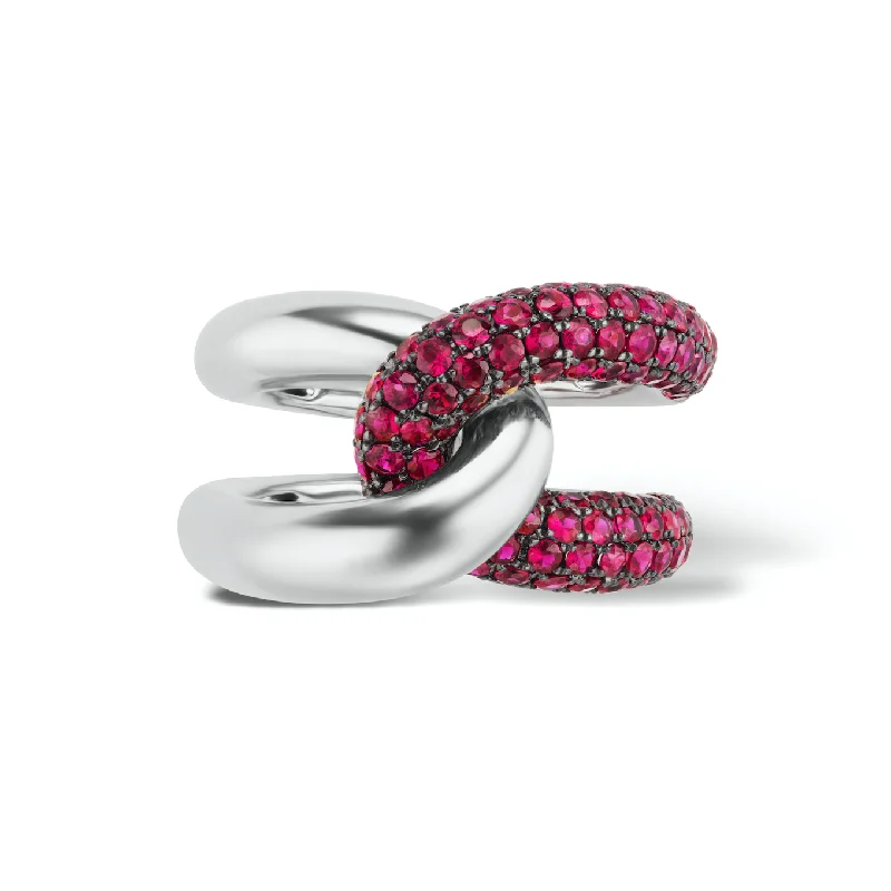 men’s engagement rings with multi-colored stones and diamonds-Intertwin Ring 18k Gold & Ruby