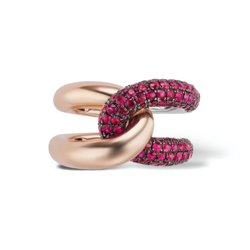 custom gold wedding rings with diamonds-Intertwin Ring 18k Gold & Ruby