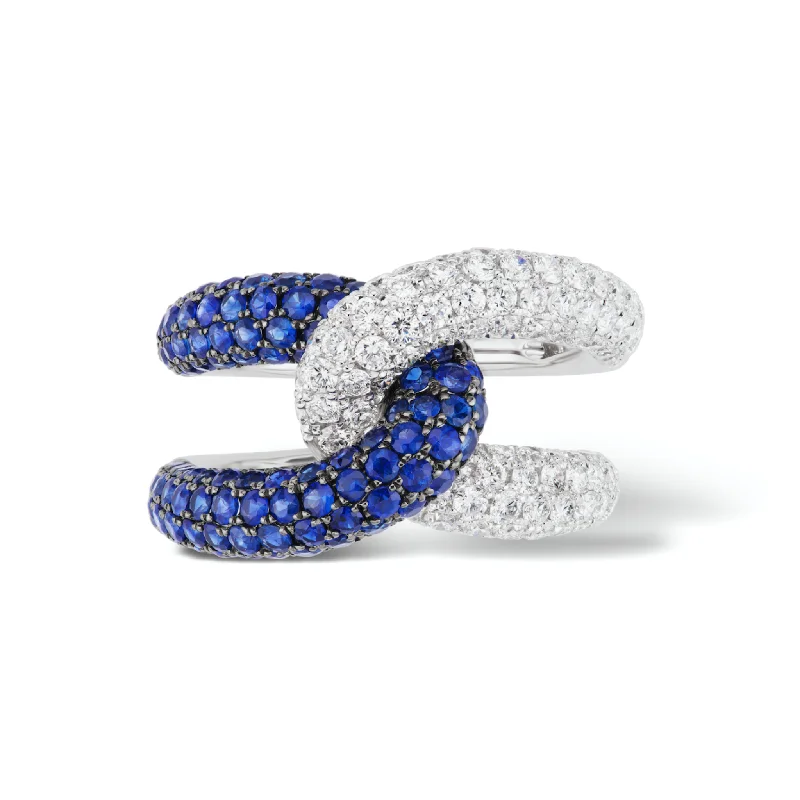 women’s engagement rings with colored diamonds-Intertwin Ring Diamond & Blue Sapphire