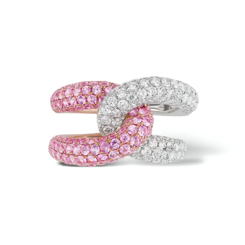 vintage wedding rings for couples with sapphires-Intertwin Ring Diamond & Pink Sapphire