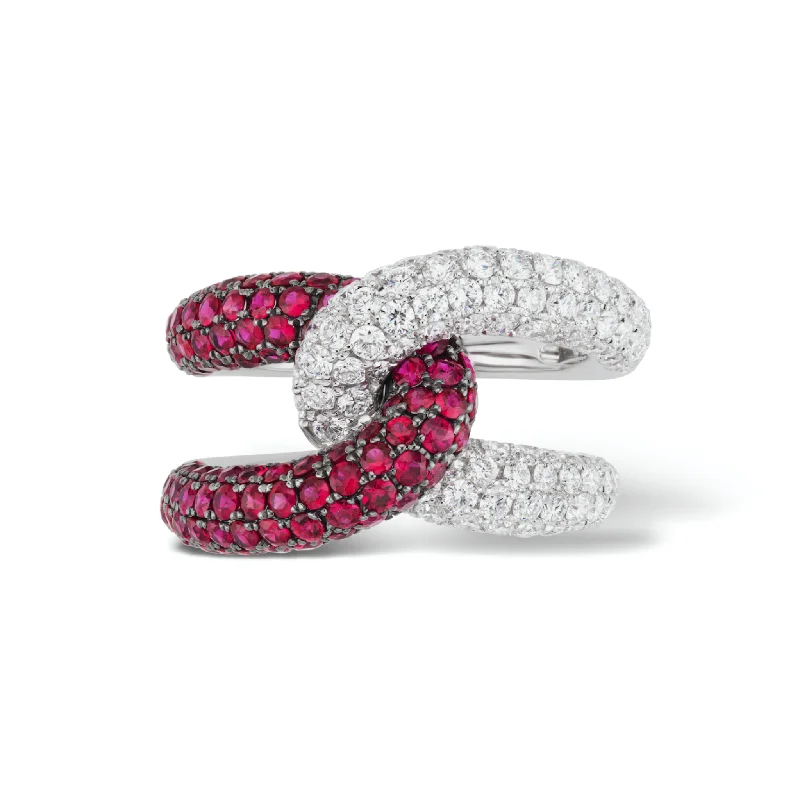 affordable platinum engagement rings for women-Intertwin Ring Diamond & Ruby